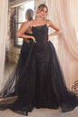 Strapless Glitter Removable Tulle Overskirt Long Prom Dress CDJ858