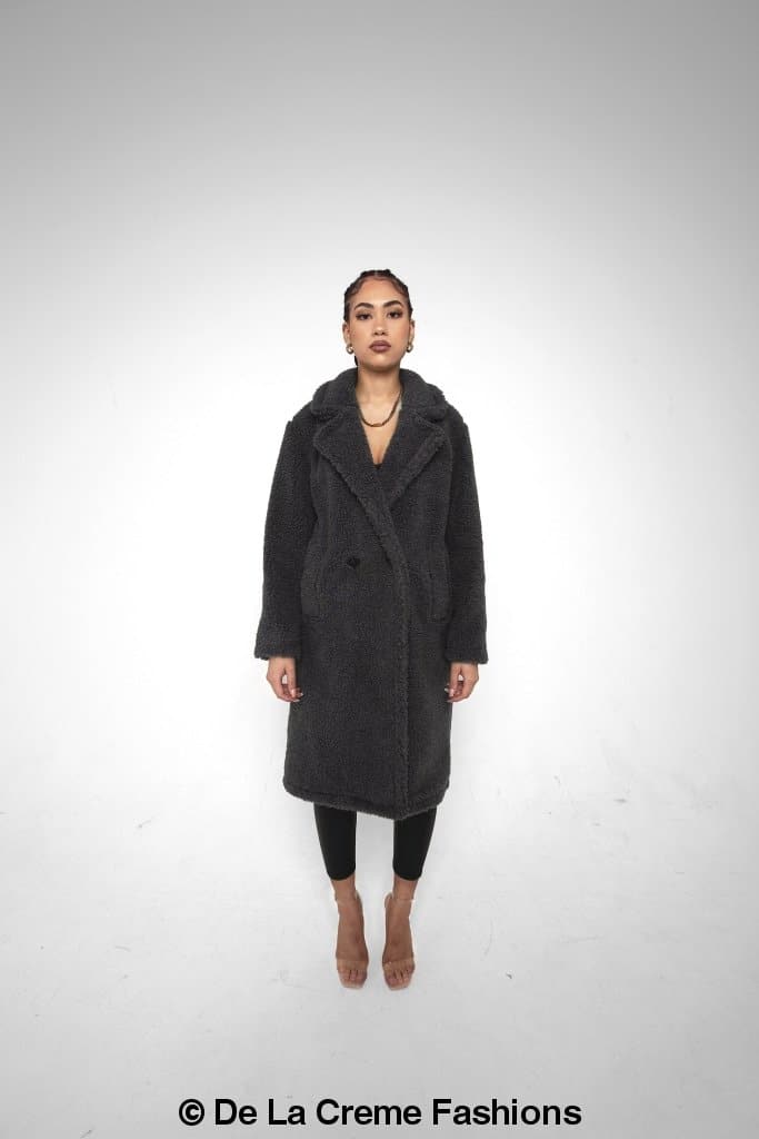 Jackie Double Breasted Borg Teddy Midi Coat