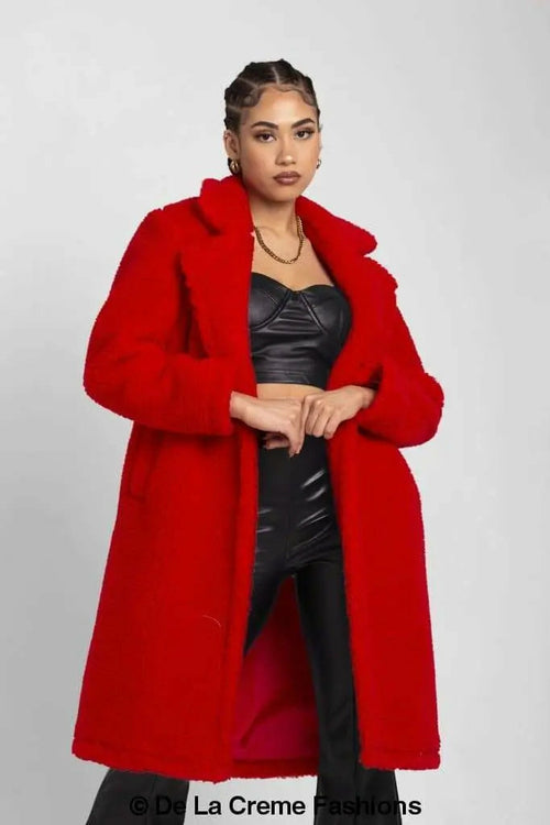 Jackie Double Breasted Borg Teddy Midi Coat