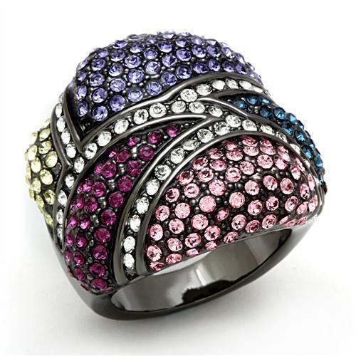 LO2174 - TIN Cobalt Black Brass Ring with Top Grade Crystal  in Multi