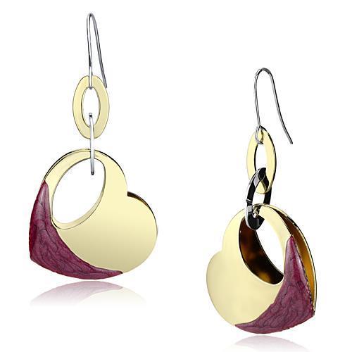 Gold Iron Earrings with Epoxy in Siam, featuring a unique design of interlinked oval shapes in gold and burgundy tones, creating a modern and stylish accessory.