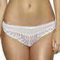 Delicate white lace thong with intricate floral pattern