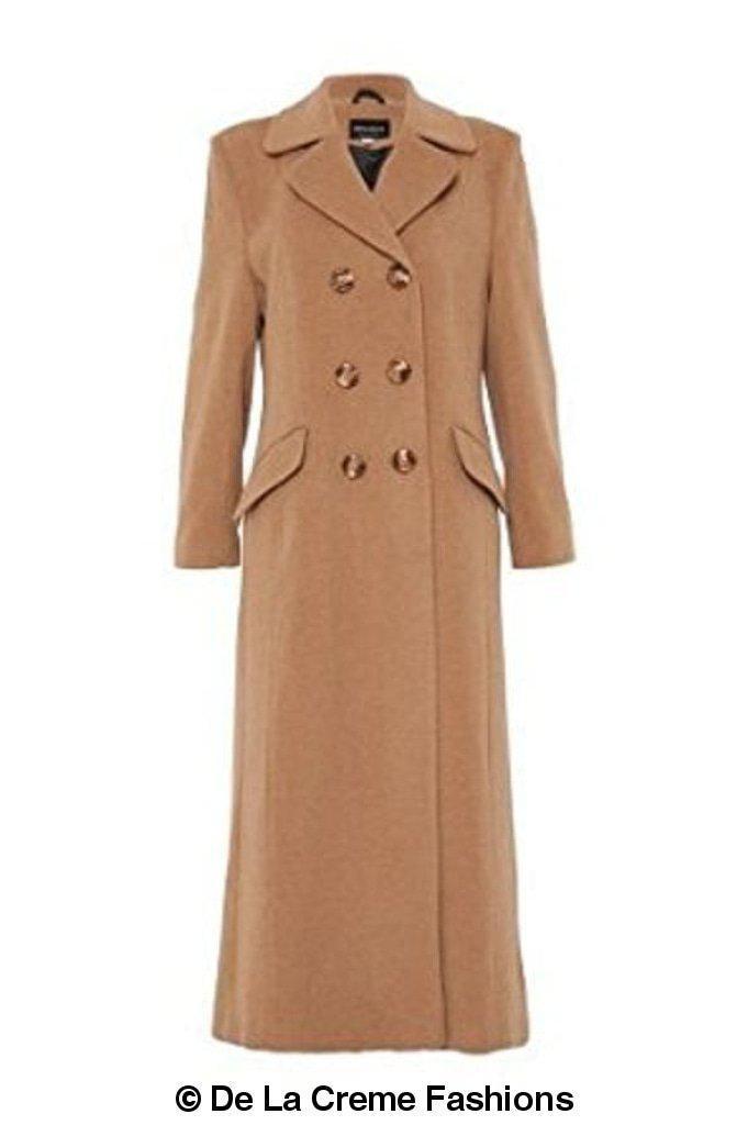Wool Blend Double Breasted Long Coat