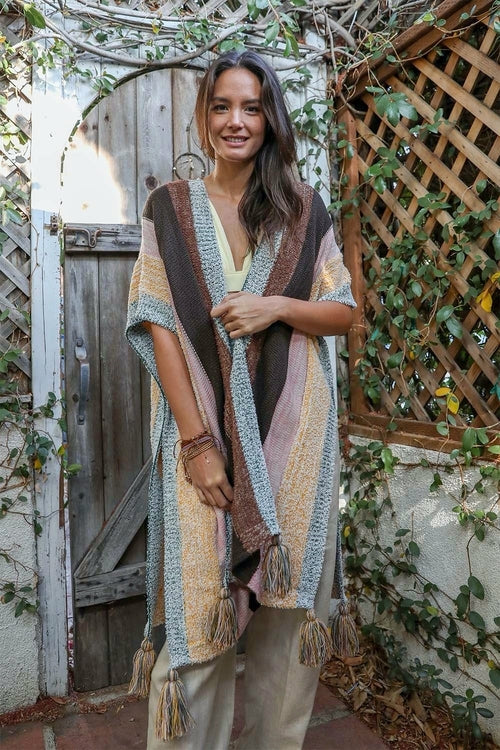 Multi-color Striped Tassel Poncho