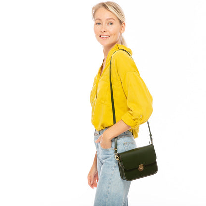 Nanah Dark Green Leather  Crossbody Bag