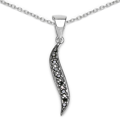 Elegant Black Diamond Pendant - 0.05 Carat Genuine Black Diamond on .925 Sterling Silver Chain