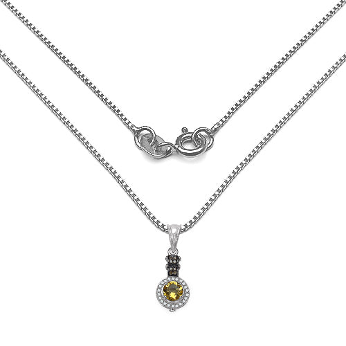 Elegant sterling silver necklace with a champagne diamond and citrine pendant.