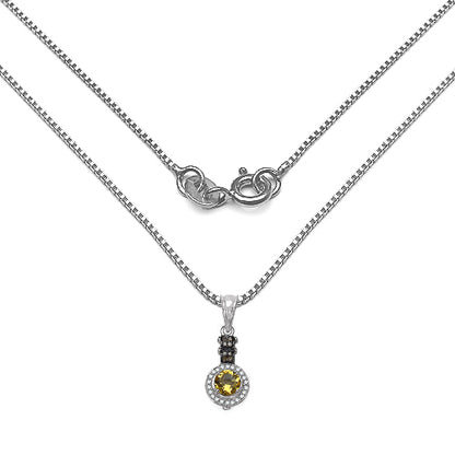 Elegant sterling silver necklace with a champagne diamond and citrine pendant.