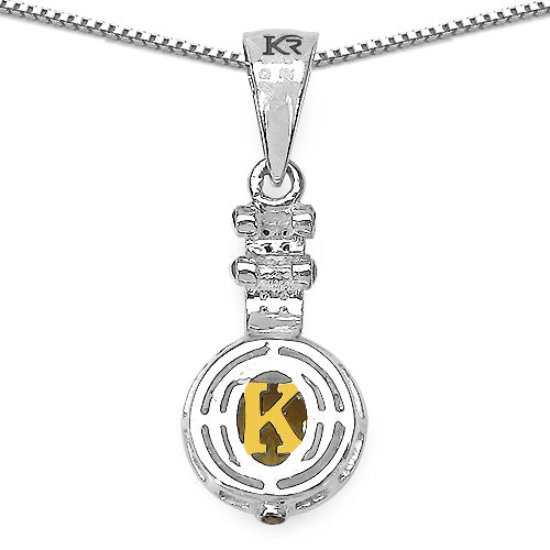 Sterling silver pendant with a round citrine gemstone, decorated with champagne and white diamonds, featuring the letter 'K' in the center