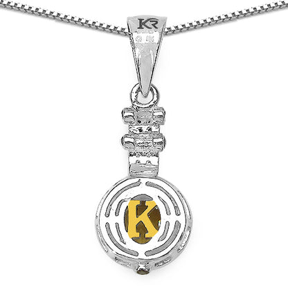 Sterling silver pendant with a round citrine gemstone, decorated with champagne and white diamonds, featuring the letter 'K' in the center