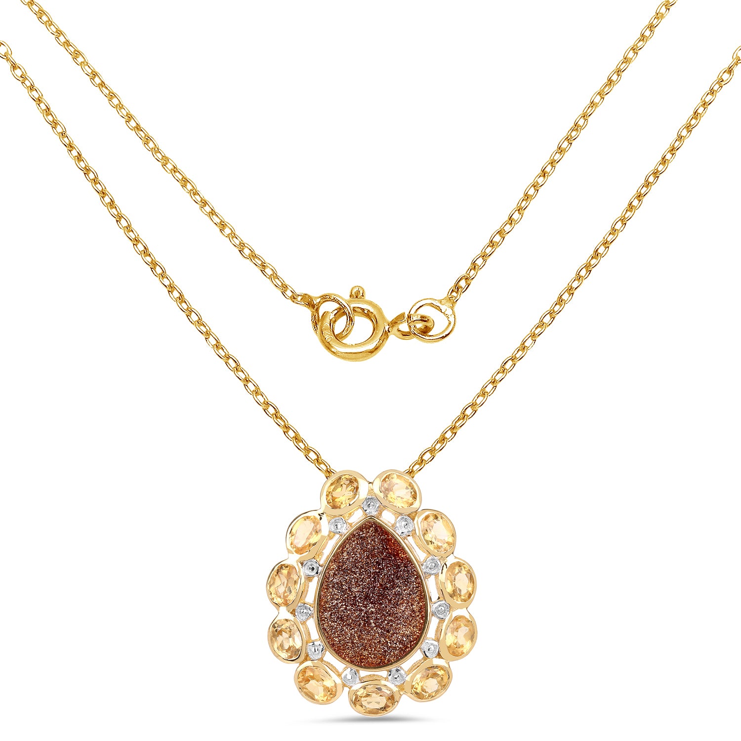 Elegant 14K Yellow Gold Plated Pendant with Genuine 5.14 Carat Red Droozi and Citrine Stones