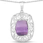 Elegant 7.30 Carat Genuine Amethyst Pendant in .925 Sterling Silver Filigree Setting