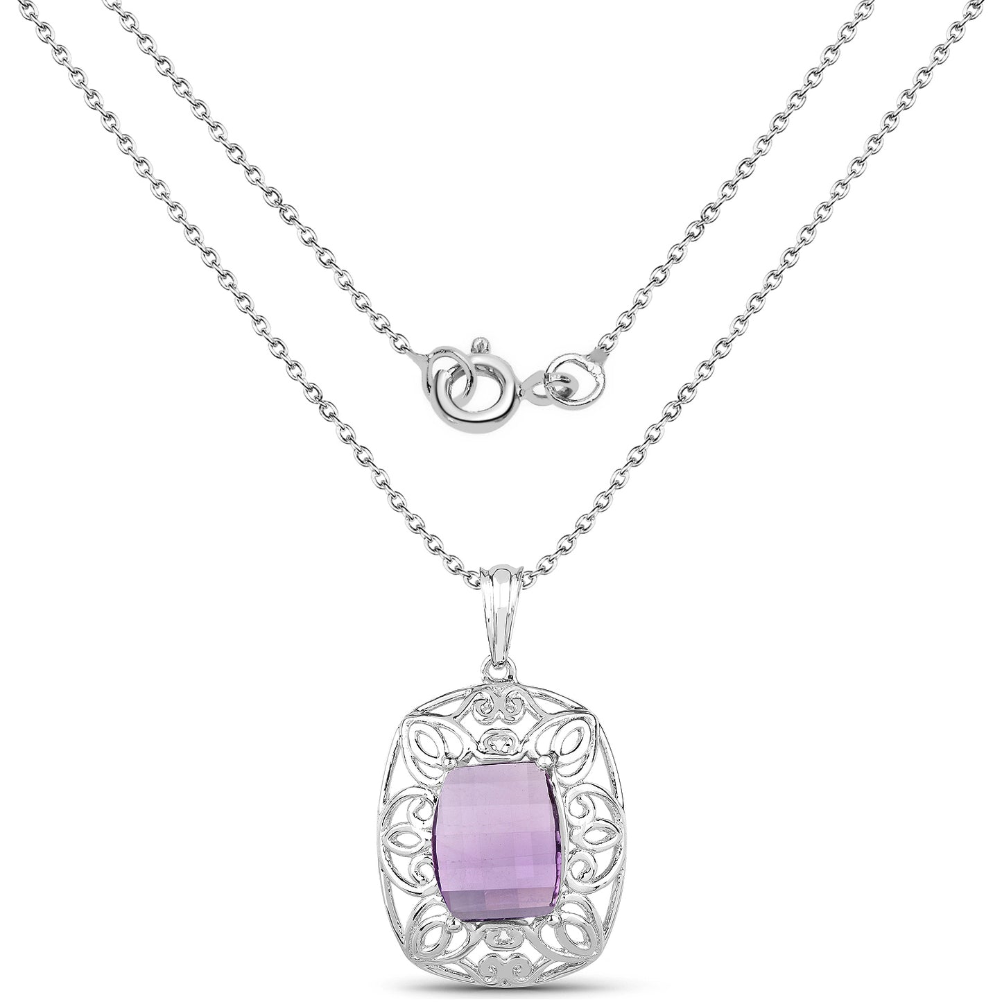 Elegant 7.30 Carat Genuine Amethyst Sterling Silver Pendant