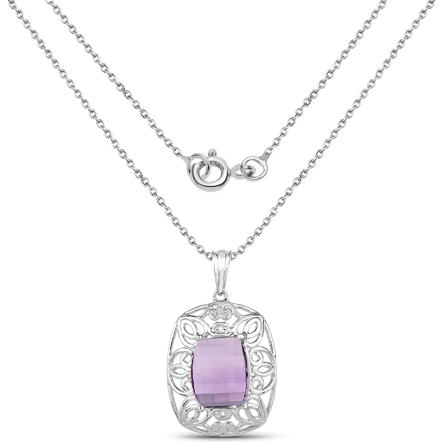 Elegant 7.30 Carat Genuine Amethyst Sterling Silver Pendant