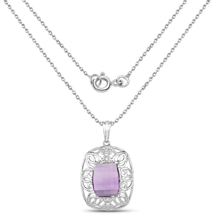 Elegant 7.30 Carat Genuine Amethyst Sterling Silver Pendant