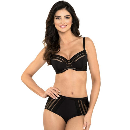 Black padded striped bra and panty set with feminine details