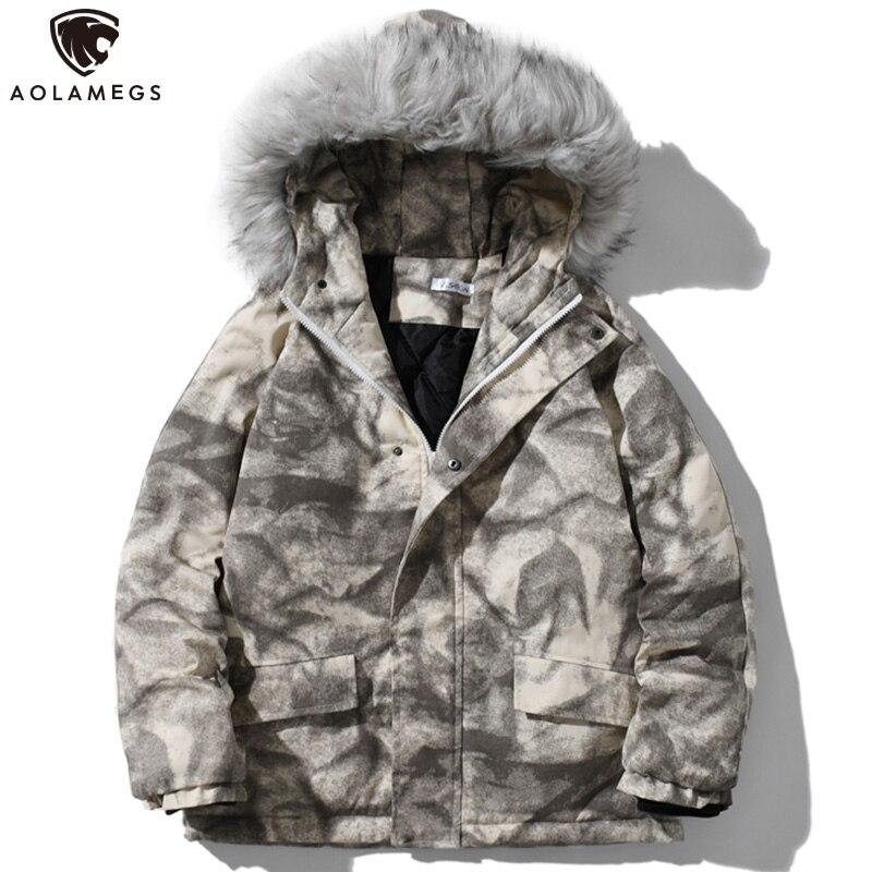 Hooded Parkas Winter Jacket Men Tie Dye Print Cargo Coats Jackets