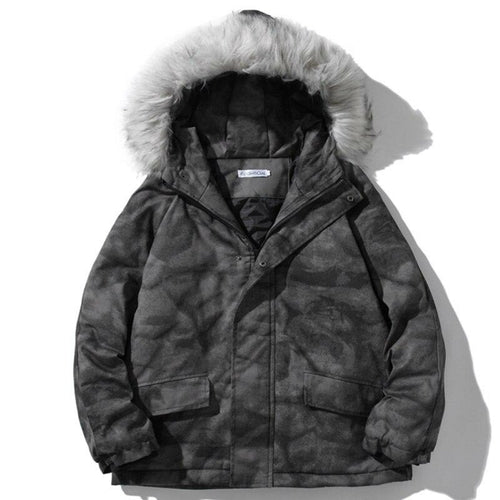 Hooded Parkas Winter Jacket Men Tie Dye Print Cargo Coats Jackets