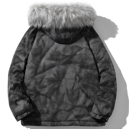 Hooded Parkas Winter Jacket Men Tie Dye Print Cargo Coats Jackets