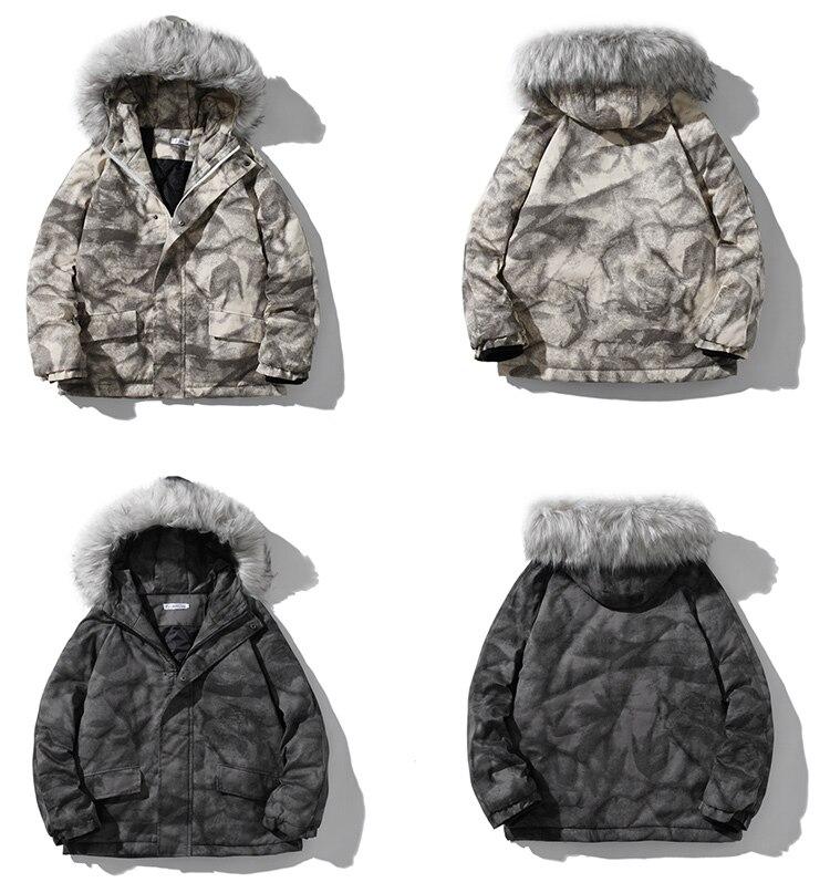 Hooded Parkas Winter Jacket Men Tie Dye Print Cargo Coats Jackets