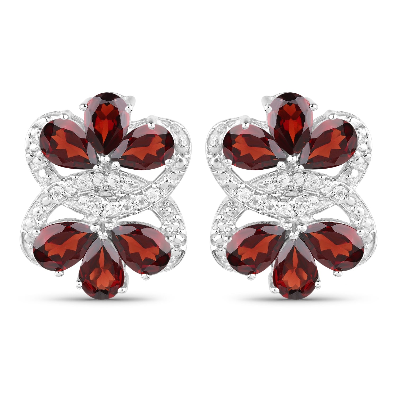 Elegant 10.38 Carat Genuine Garnet and White Topaz .925 Sterling Silver Earrings