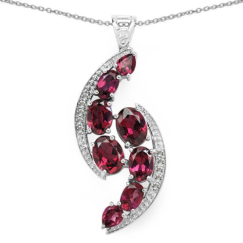 Elegant rhodolite garnet and white topaz pendant on silver chain