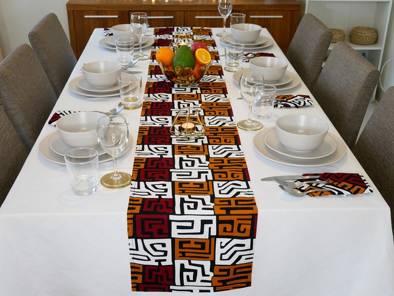 African MudCloth Table Runner with  Napkins Dinning Table Set /
