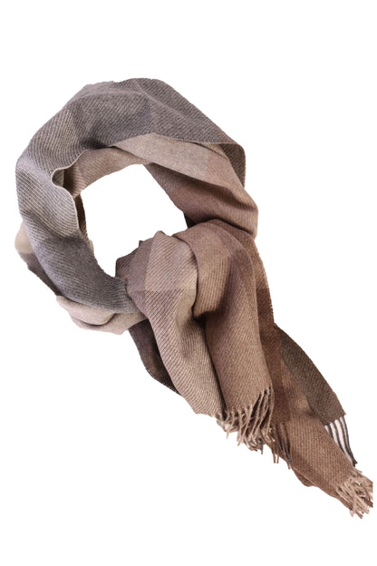 Alpaca wool beige-grey checkered big scarf