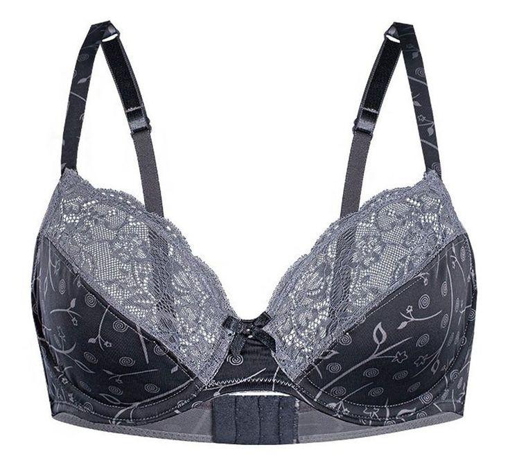 Stylish floral lace semi-sheer full figure bra with adjustable straps, offering support and comfort for the modern woman.