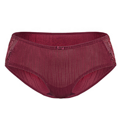 Burgundy lace-trimmed women's hipster panties from the Sassa Miracle Soft collection, showcased against a plain background.