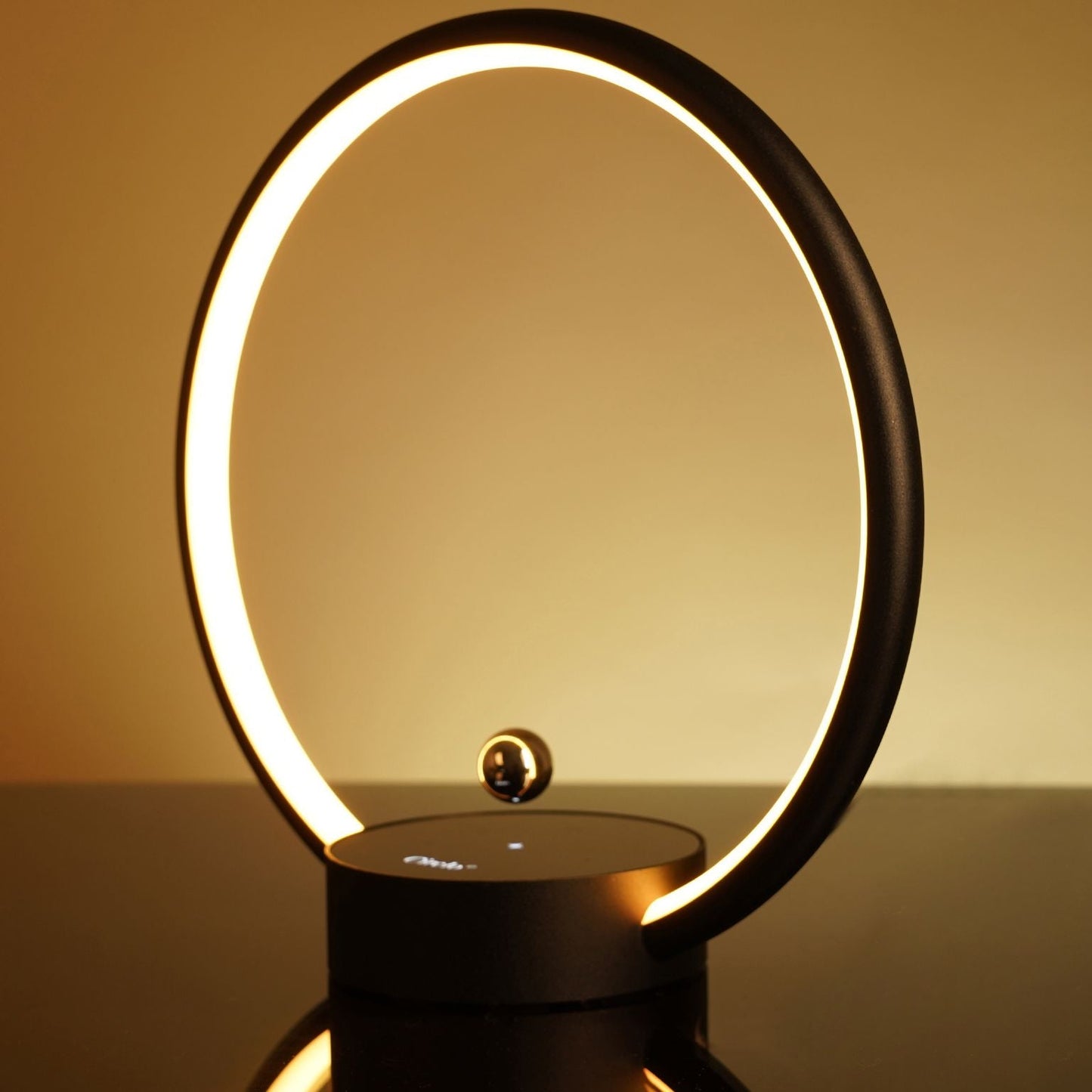 Modern Circle Table Lamp with Dimmable Touch Control, Black, Wood &