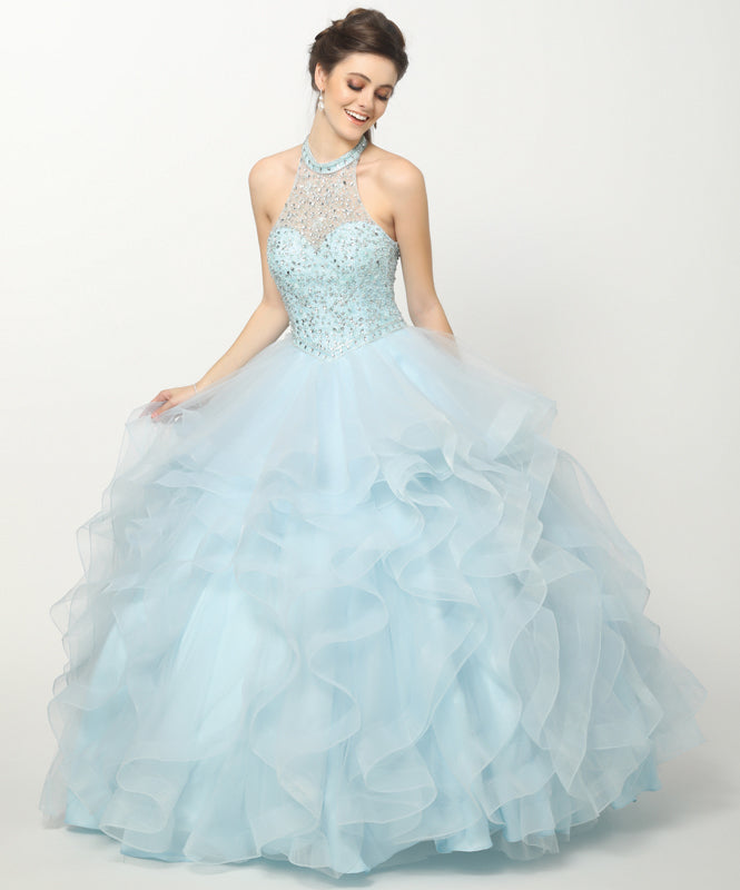 Crystal Beading On A Flounced Tulle Long Quinceanera Dress JT1420-3