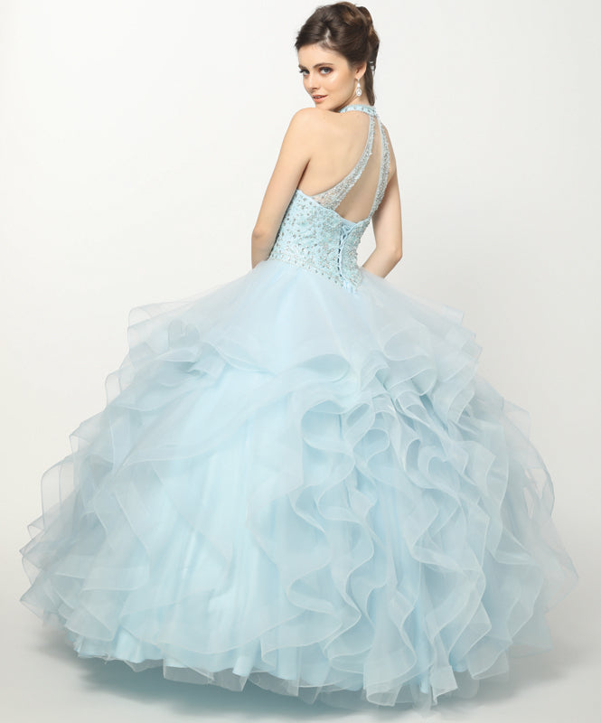 Crystal Beading On A Flounced Tulle Long Quinceanera Dress JT1420-4