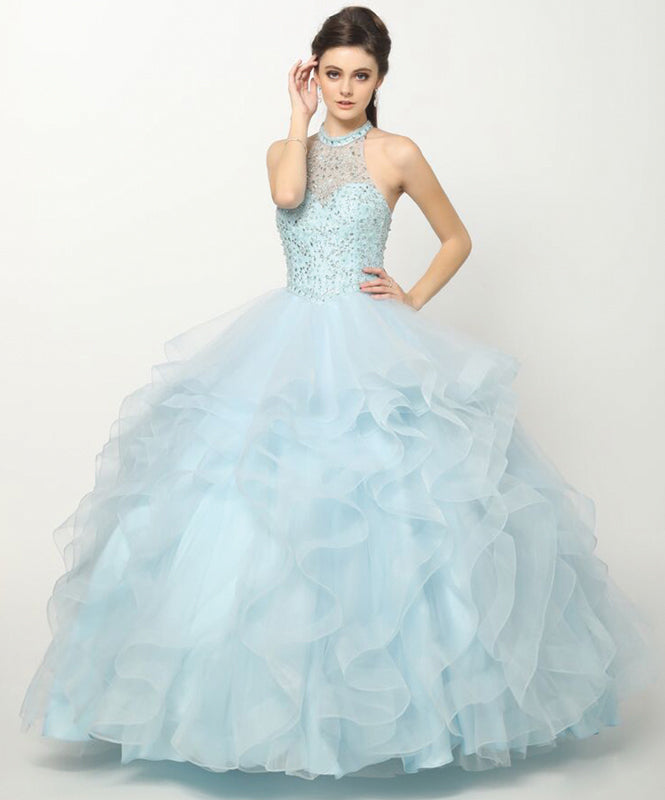 Crystal Beading On A Flounced Tulle Long Quinceanera Dress JT1420-5
