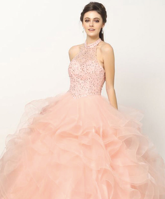 Crystal Beading On A Flounced Tulle Long Quinceanera Dress JT1420-2