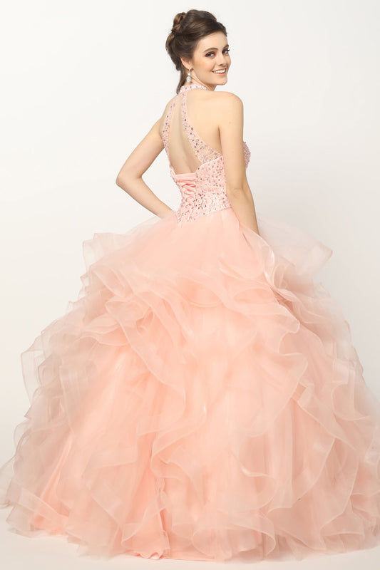 Crystal Beading On A Flounced Tulle Long Quinceanera Dress JT1420-1