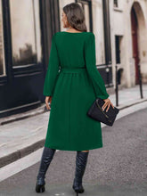 Load image into Gallery viewer, Buttoned Tie Front Long Sleeve Asymmetrical Neck Dress