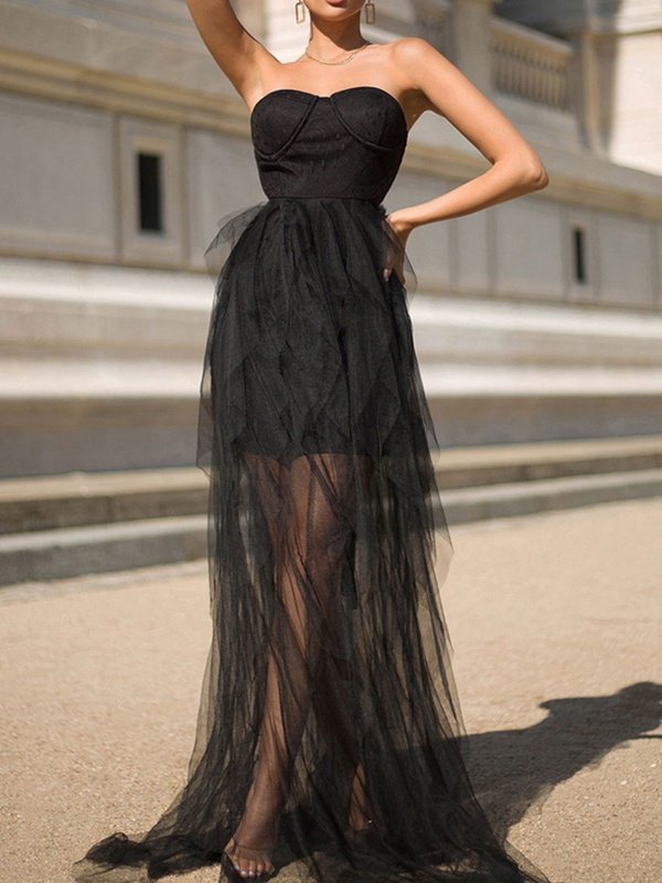 Sweetheart Neck Tie Detail Tulle Dress Evening Gown LoveAdora