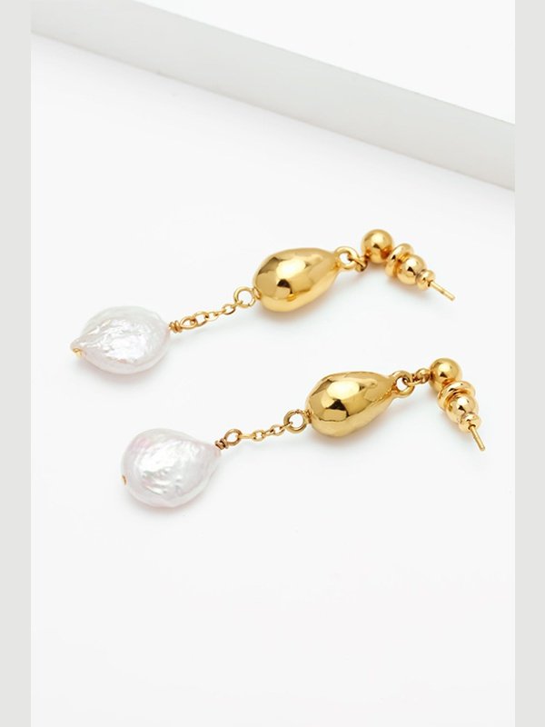 18K Gold-Plated Two-Tone Pearl Drop Earrings
