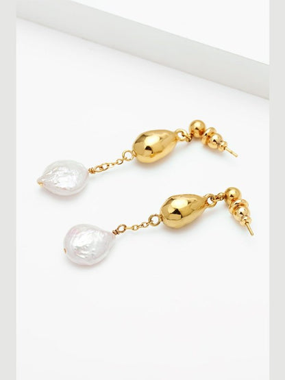 18K Gold-Plated Two-Tone Pearl Drop Earrings Earrings LoveAdora