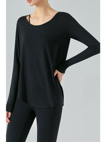 Neck Detail Slit Sports Top Activewear LoveAdora