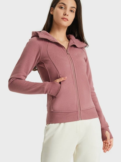 Zip Up Seam Detail Hooded Sports Jacket Activewear LoveAdora