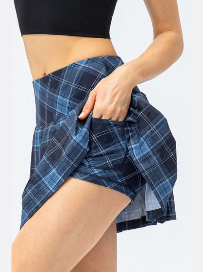 Plaid Pleated Athletic Skort with Pockets Activewear LoveAdora