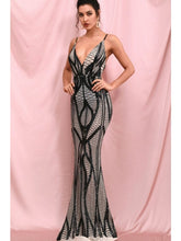 Load image into Gallery viewer, Printed Plunge Spaghetti Strap Backless Dress Evening Gown LoveAdora