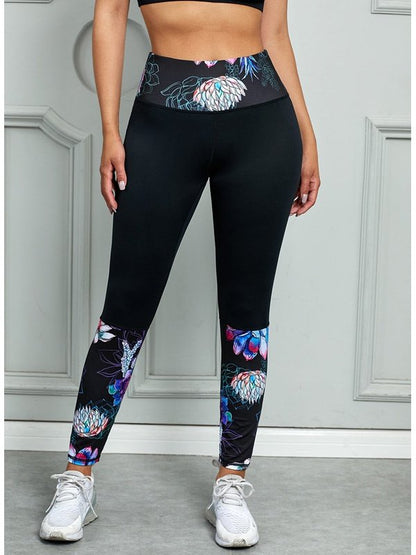 Printed Wide Waistband Active Leggings Activewear LoveAdora