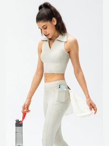 Cropped Collared Yoga Tank Activewear LoveAdora