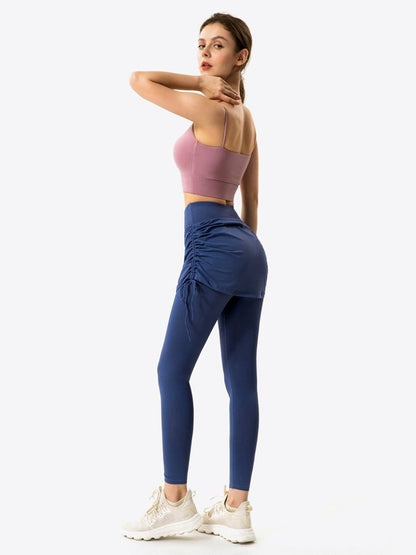 Drawstring Ruched Faux Layered Yoga Leggings Activewear LoveAdora