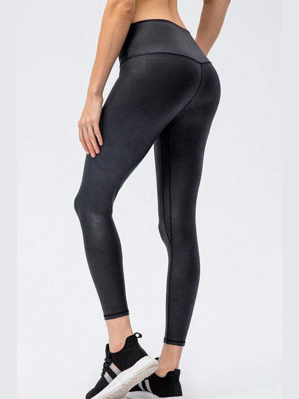 Textured High Waist Yoga Leggings Activewear LoveAdora