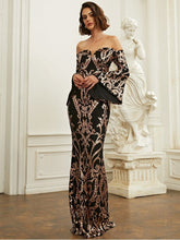 Load image into Gallery viewer, Sequin Flare Sleeve Sweetheart Neck Dress Evening Gown LoveAdora