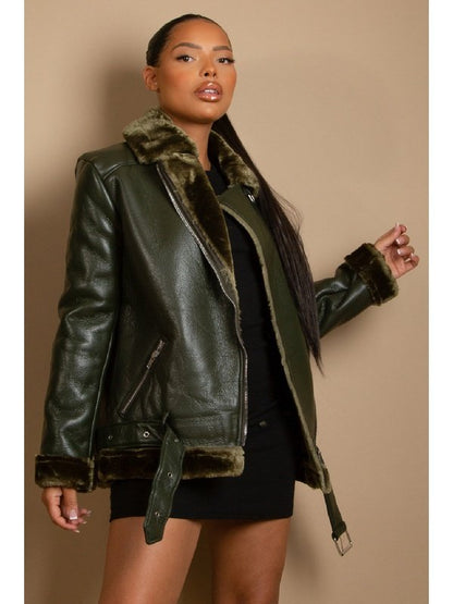 Faux Fur Collar Aviator Jacket Jackets & Coats LoveAdora